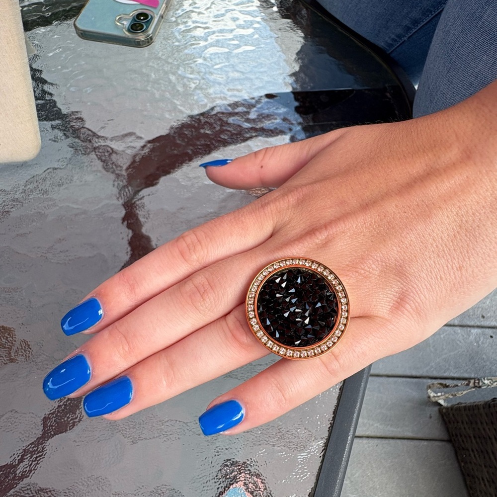 Swarovski Black Crystal Ring with Gold-Tone Finish